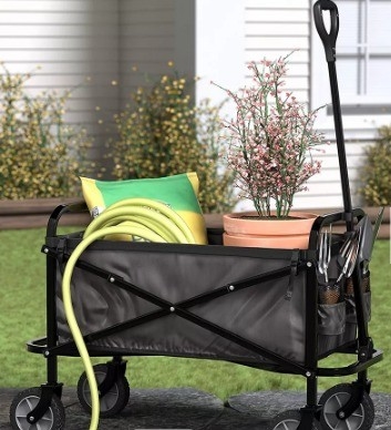 Four-wheel Garden Black Sports Extended Wagon Iron Frame and Easy Maneuverability