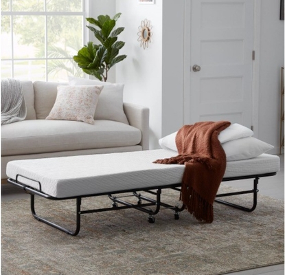 Portable Folding Guest Bed with 5 Inch Memory Foam Mattress and Metal Frame on Wheels