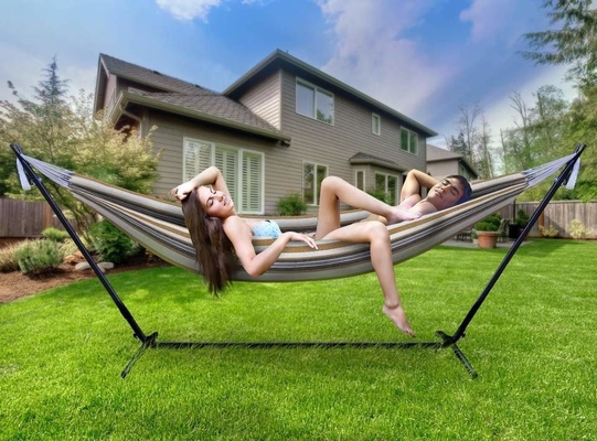 Customized Color Double Hammock With Steel Stand 260KGS Weight Capacity Sturdy Design