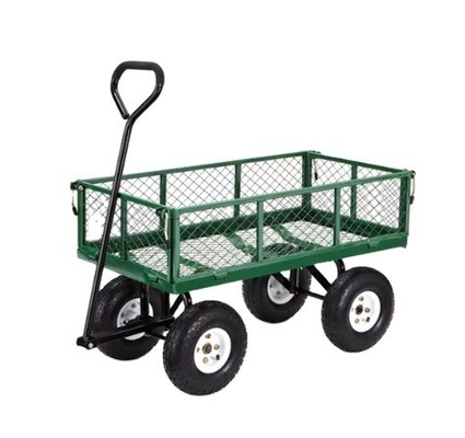 Outdoor 500LBS Stainless Steel Garden Cart With Removable Sides 400-lbs Capacity Green