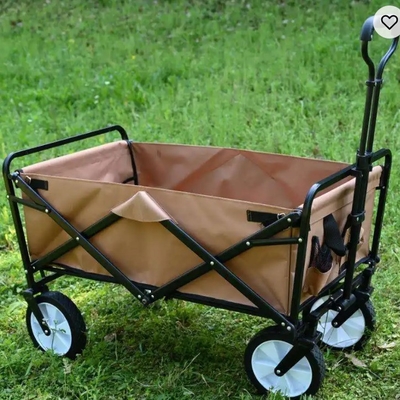 Adjustable Handle Folding Utility Trolley Cart Green for Outdoor Camping and Garden