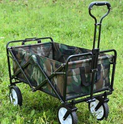 Custom Outdoor Folding Wagon 15LBS Capacity Green Portable Trolley Carrier with Storage