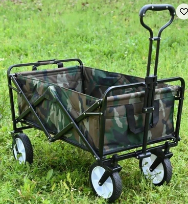 Custom Outdoor Folding Wagon 15LBS Capacity Green Portable Trolley Carrier with Storage
