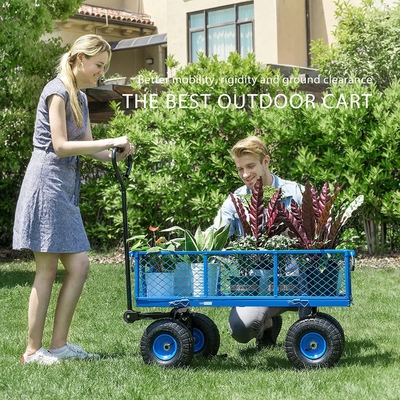 Green Heavy Duty Mesh Steel Wagon Cart for Easy Transport of Tools and Materials