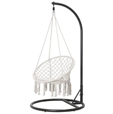 Indoor Outdoor Patio Decor Easy Collapsible Hammock Swing Chair with Fringes and Tassels