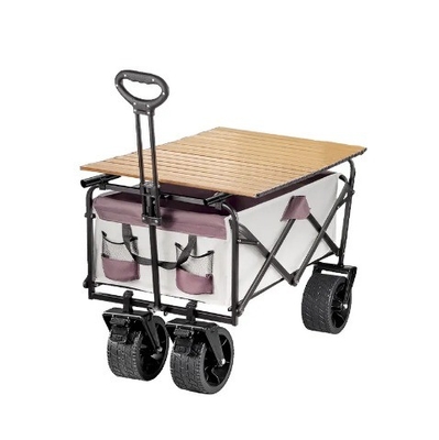 Outdoor Activities Portable Steel Frame Folding Cart with Table and Four-wheel Design