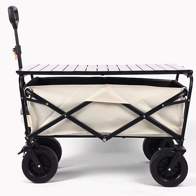 Outdoor Activities Portable Steel Frame Folding Cart with Table and Four-wheel Design
