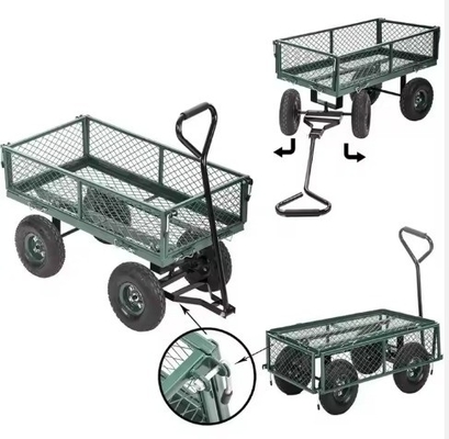 500LBS Iron Heavy Duty Folding Garden Cleaning Wagon Cart with Rust-Resistant Finish