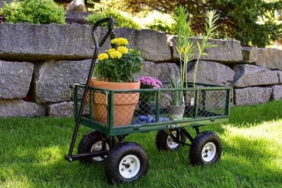 Dumping Garden Wagon Cart With Pneumatic Wheels And Mesh Structure Versatile