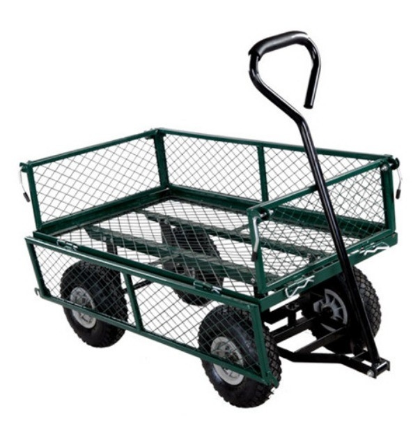 Iron Heavy Duty Foldable Mesh Garden Cart Tool Steel Wagon with Four-wheel Capacity