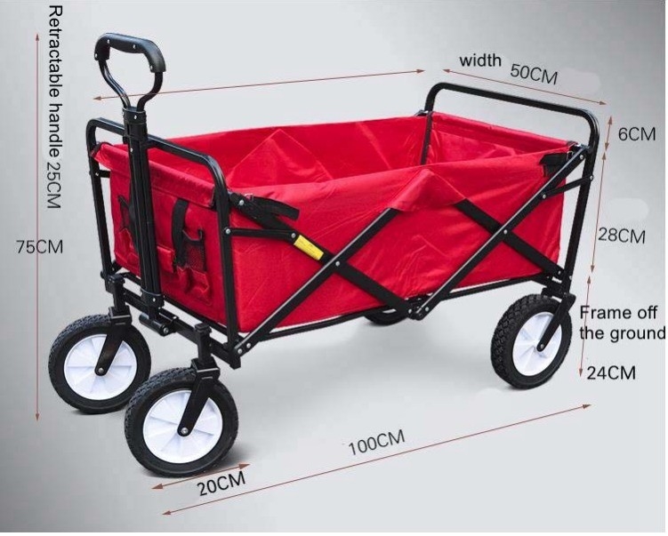 Four-Wheel Design Portable Beach Wagon Carts Multifunctional Hand Trolley for Camping