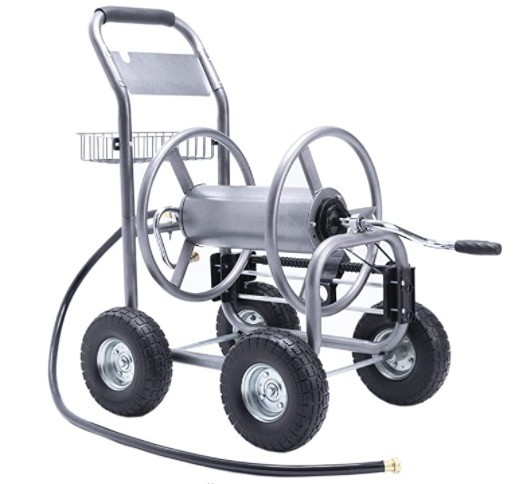 Handy Pull Wheeled Frame Camping Garden Flower Water Wagon with Trolley and Hose Cart