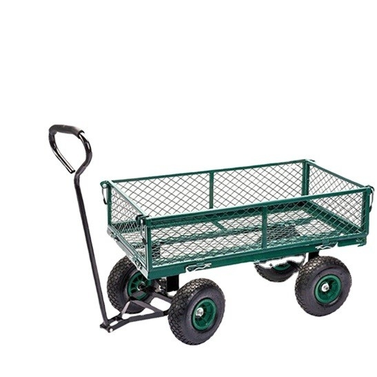 Practical Folding Mesh Sides Trolley Garden Tool Cart Heavy Duty Steel for Transport