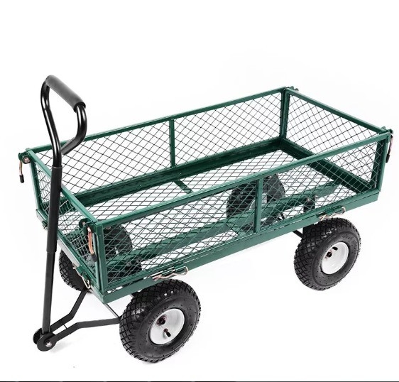 Effortless Garden Transport with 500LBS Capacity Steel Mesh Deck Flower Trolley
