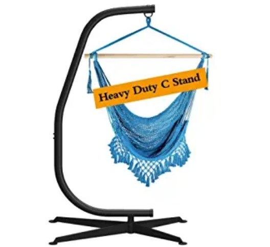 Y Mail Packing Outdoor Porch Rope Swing Hanging Cotton Canvas Hammock Chair Beige With Kd Style Metal Stand