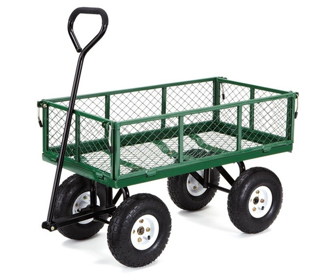 Fire Wood Cart Four-wheel Heavy Duty Folding Steel Mesh Cart with Durable Steel Frame