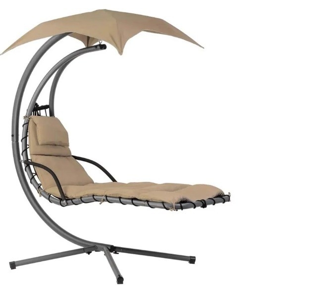 Relaxation at Its Best Hanging Chaise Lounger Chair with Canopy and Arc Stand
