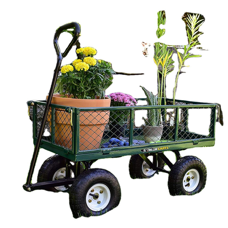 Multi-functional Four-wheel Steel Garden Cart with Removable Sides