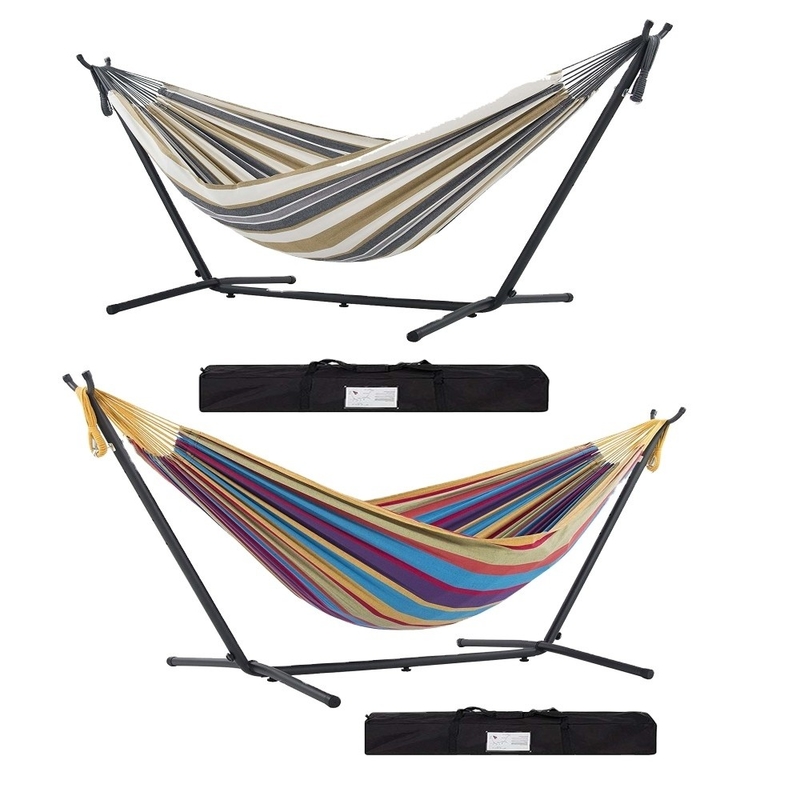 Modern Design Style Double Hammock With Stand and Storage Bag for Backyard Relaxation