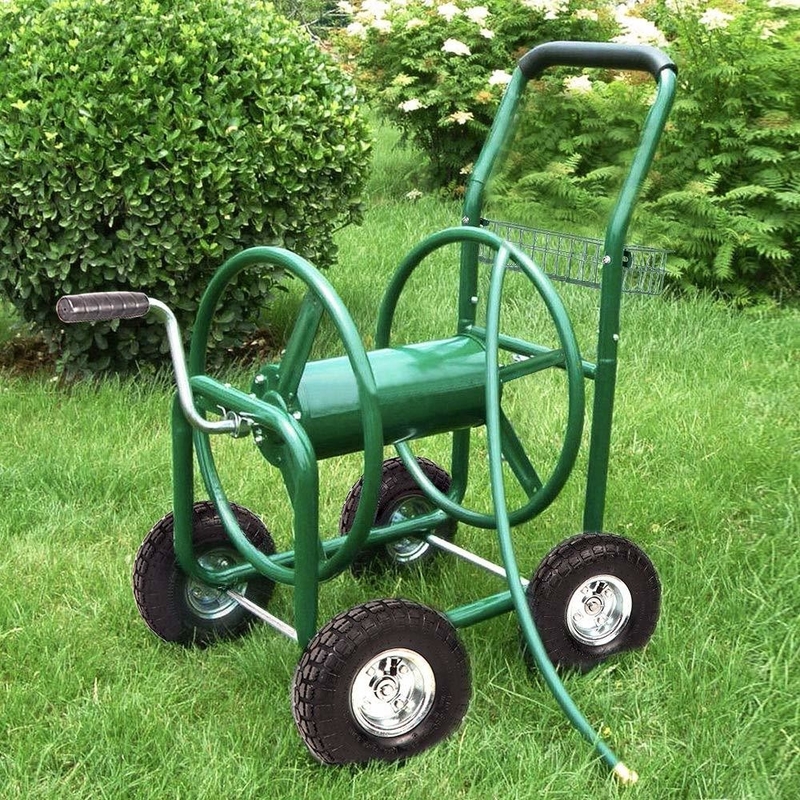 Convenient Loading Basket Heavy Duty Garden Hose Reel Cart for Water Garden and Tools
