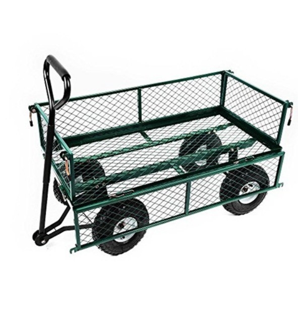 Green Four-wheel Metal Mesh Garden Wagon Cart for Hand Carts Trolleys