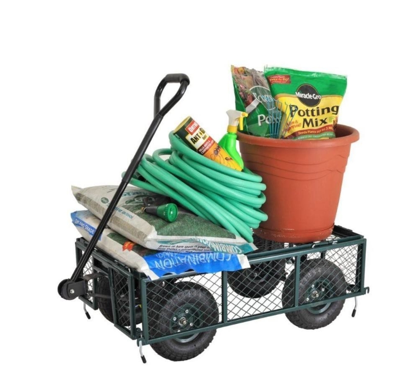 Iron Green Portable Heavy Duty Steel Beach Wagon Hauling Car Tool Grocery Food Cart Trolley