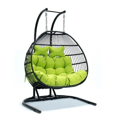 Easy Collapsible Modern Green Cushions Double Seater Stand Outdoor Hanging Swing Chair