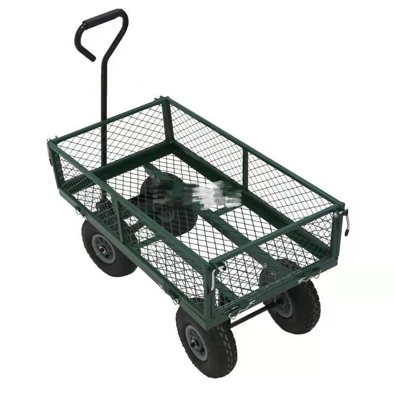 Metal Gardening Trolley with Heavy Duty Green Trailer Cart and Four-wheel
