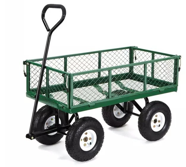 High Capacity Steel Mesh Garden Wagon Household Movable With 4 Wheels