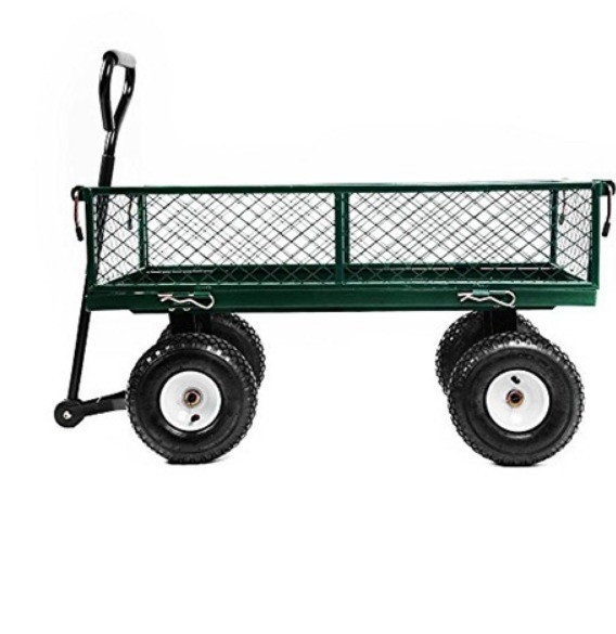 Removable Side Meshes Four-Wheel Garden Cart for Yard Work Heavy Duty Construction