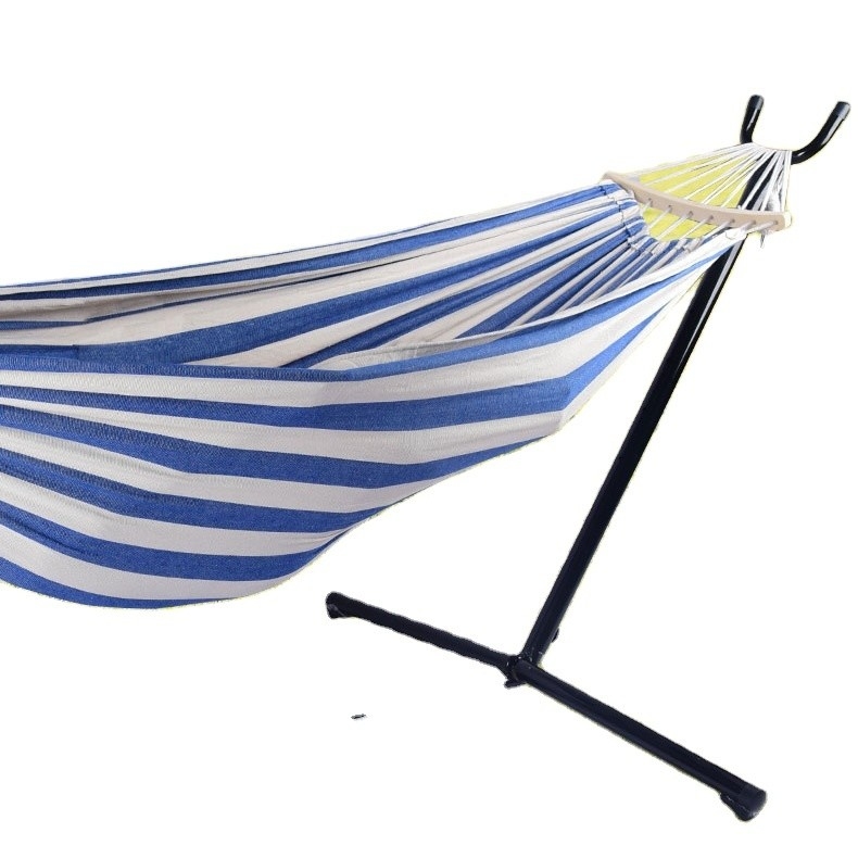 200*150cm Polyester Cotton Hammock Coffee Strip Natural Rope Iron Hammock for Courtyard