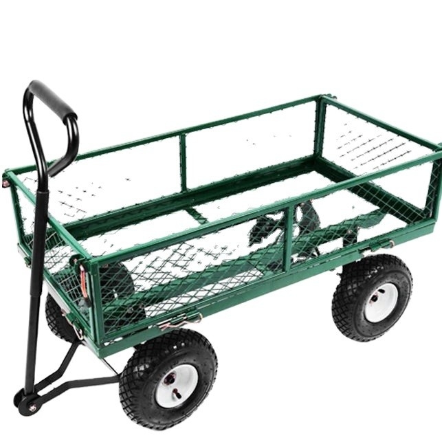 Green Steel Mesh Garden Folding Trolley Tool Cart for Portable Utility Maneuverability