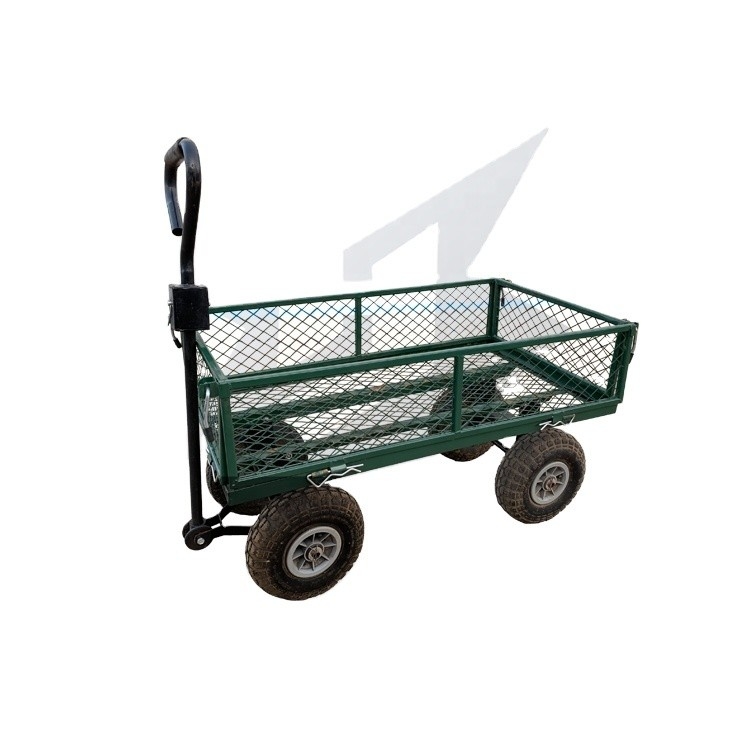 86*46*85 Heavy Duty Steel Mesh Yard Garden Jumbo Crate Wagon Utility Garden Trolley Cart with 4 Four Wheels