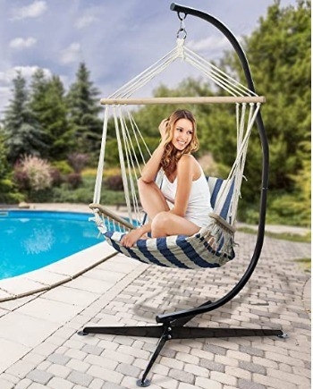 Customized Color Solid Steel Hammock Chair C Stand Modern Design for Heavy Duty Swing