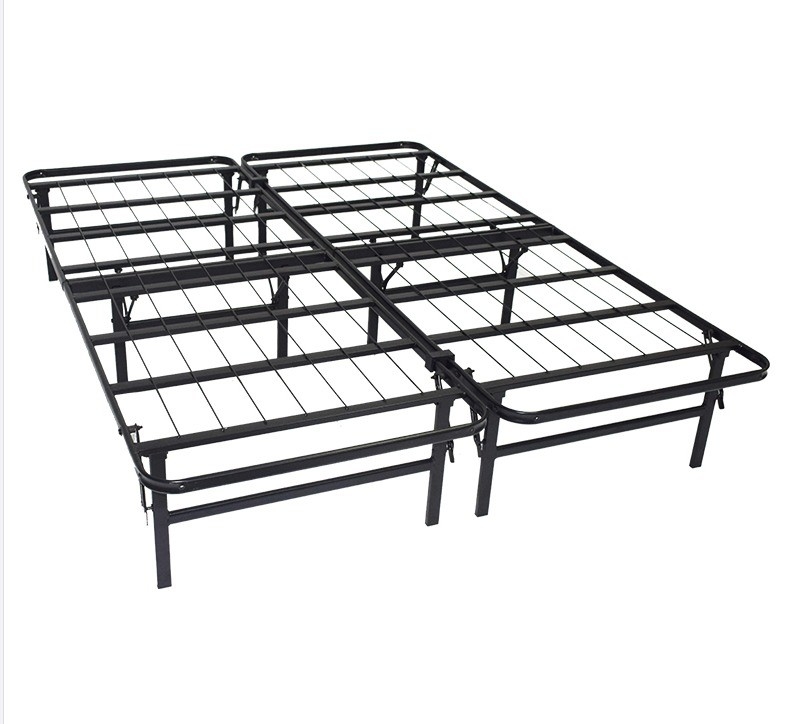 Hotel Queen Size Metal Folding Bed Frame with Storage Space in Coastal Design Style