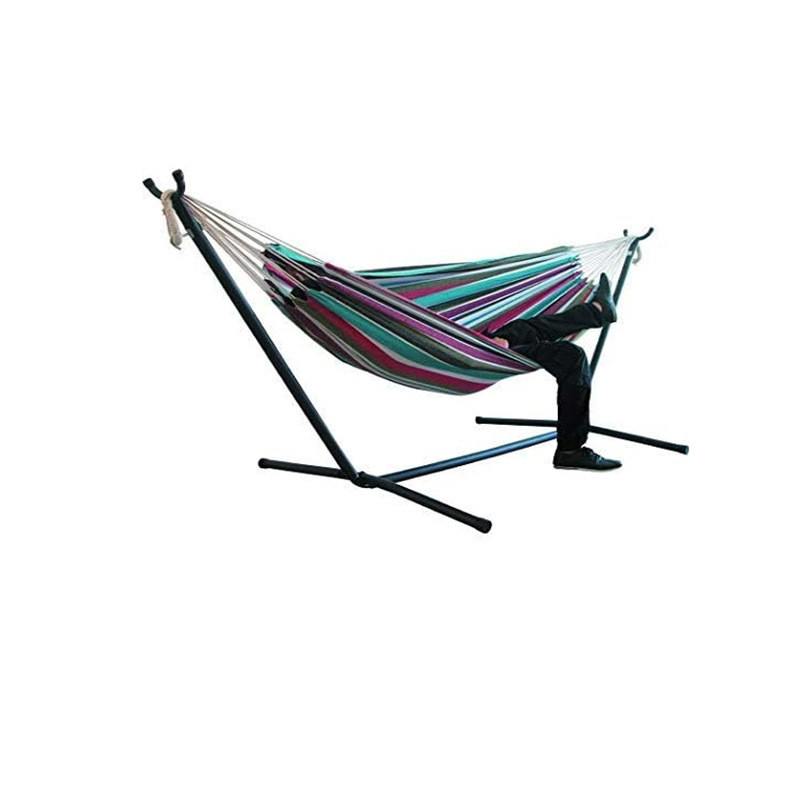 Modern Double Cotton Hammock with Portable Steel Stand Relax and Unwind Anywhere