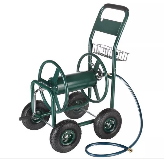 Streamline Your Watering Process Heavy Duty Garden Hose Reel Cart with Loading Basket