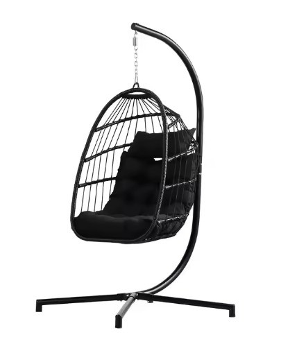 Customized Color Hanging Round Swing Egg Chair With Stand Rattan Patio Swing Chair