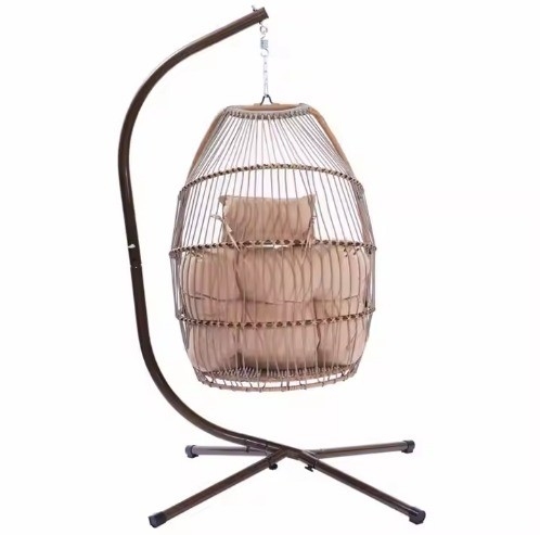 Mail Packing Foldable Patio Swing Hanging Chair with Stand Rattan Hanging Round Chair