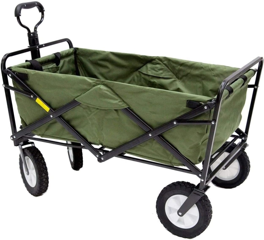 Iron Collapsible Folding Outdoor Utility Wagon with Wheel Brakes and 2 Cup Holders