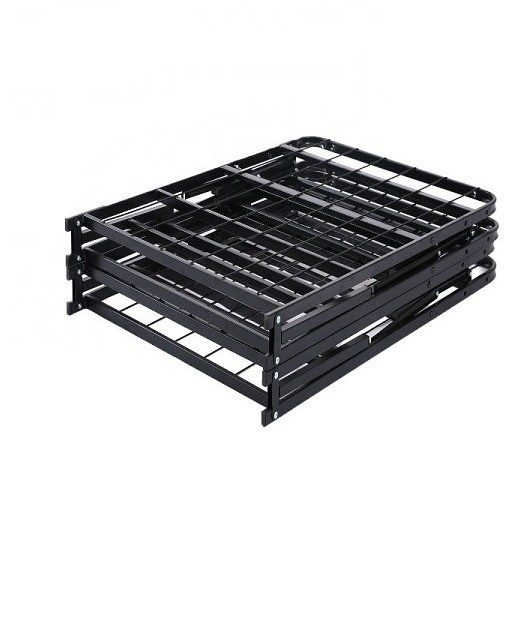 Hotel Double Bed Base with Queen Size Folding Steel Frame and Soft Mattress Base Black