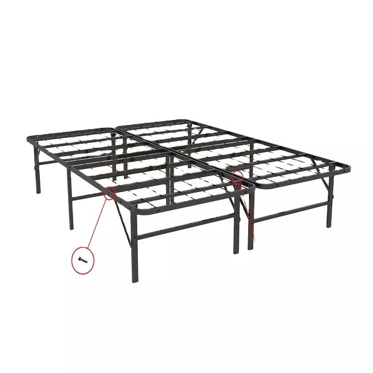 Queen Size Black Metal Double Folding Bed Frame with Storage Space Hotel Room Essential