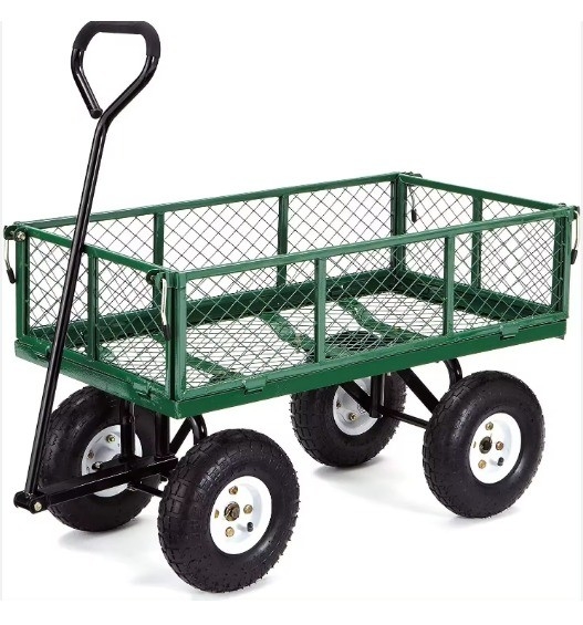 Outdoor 500LBS Stainless Steel Garden Cart With Removable Sides 400-lbs Capacity Green
