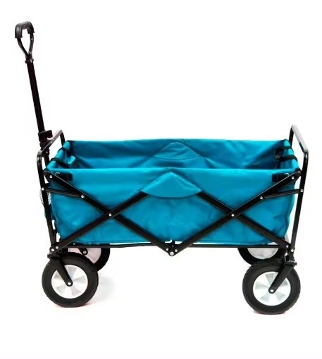 Adjustable Handle Folding Utility Trolley Cart Green for Outdoor Camping and Garden