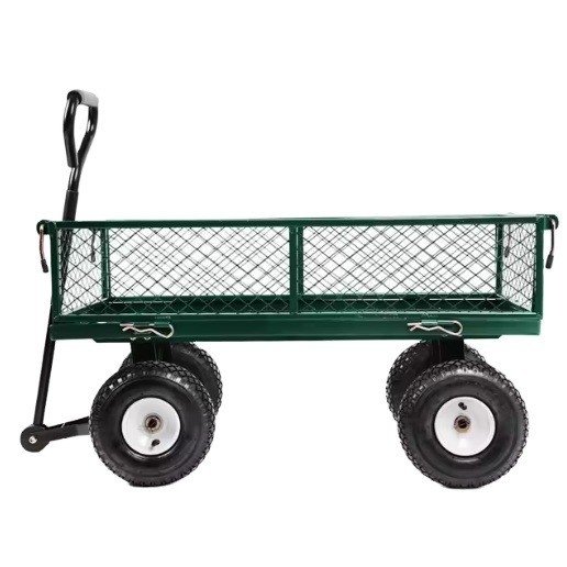 Green Four-wheel Heavy Duty Lawn Garden Yard Trolley Wagon Cart