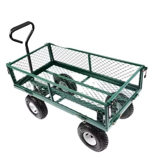Green Heavy Duty Mesh Steel Wagon Cart for Easy Transport of Tools and Materials