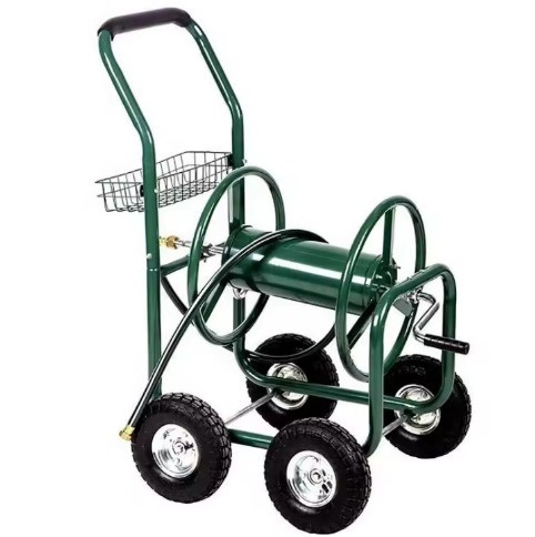 Pressure 100 Meter Irrigation Garden Water Hose Reel Cart Portable Green Heavy Duty