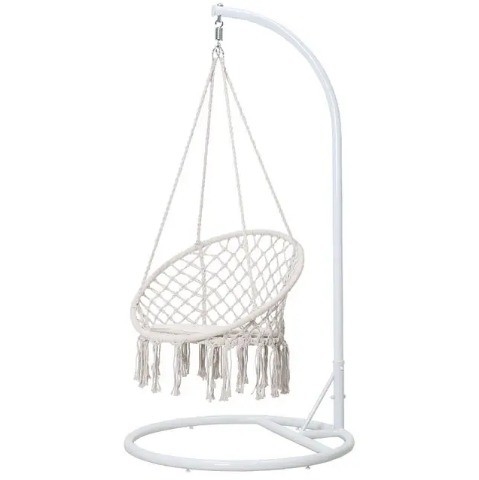 Indoor Outdoor Patio Decor Easy Collapsible Hammock Swing Chair with Fringes and Tassels