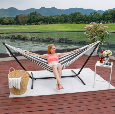 Black Hammock Swing Chair with Durable Iron Tube Frame and Up To 180kg Weight Capacity